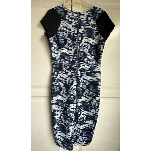 Zara Dress Womens Large W‎ and B Collection Bodycon Blue Black V Neck New - Picture 3 of 7